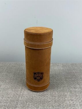 EDDIE BAUER Sport Shop Tan Leather Travel Bar Flask Cup Set Vintage Camping